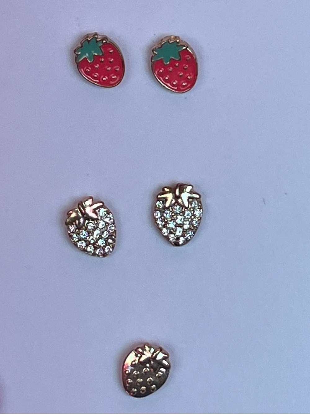 Strawberry Stud Earring Set - Red, Crystal, & Gold